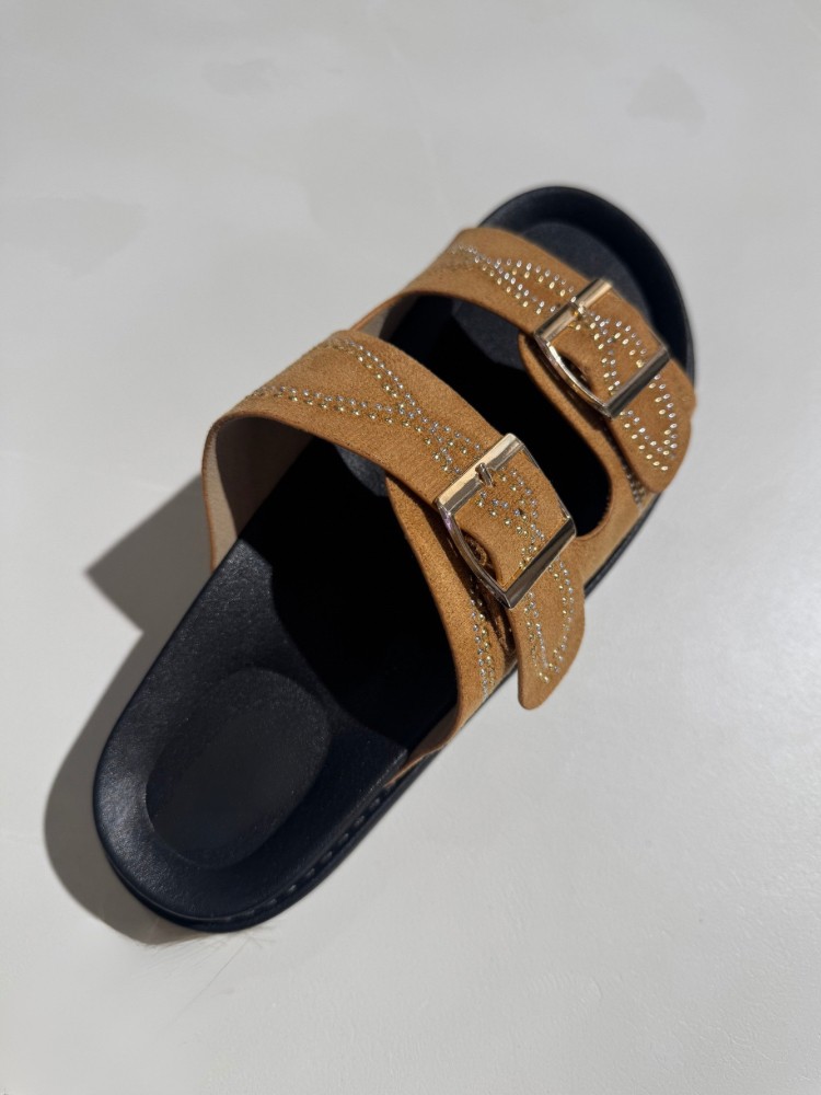 Sandales Femme à Boucles et Strass – Style Confort & Chic – Camel ou Noir