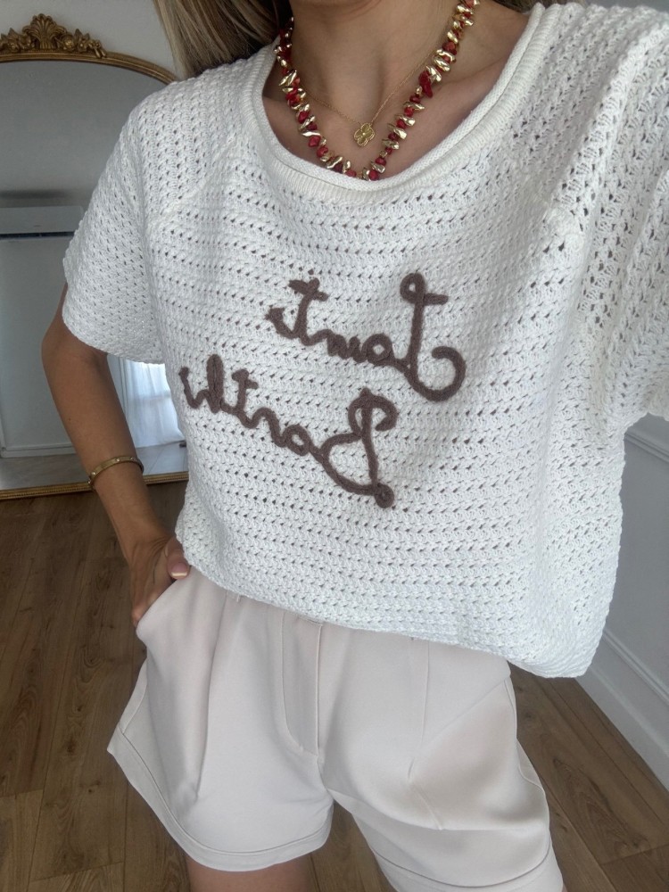 T-shirt maille rose femme – Écriture blanche "Saint Barth" au centre | French Retailers