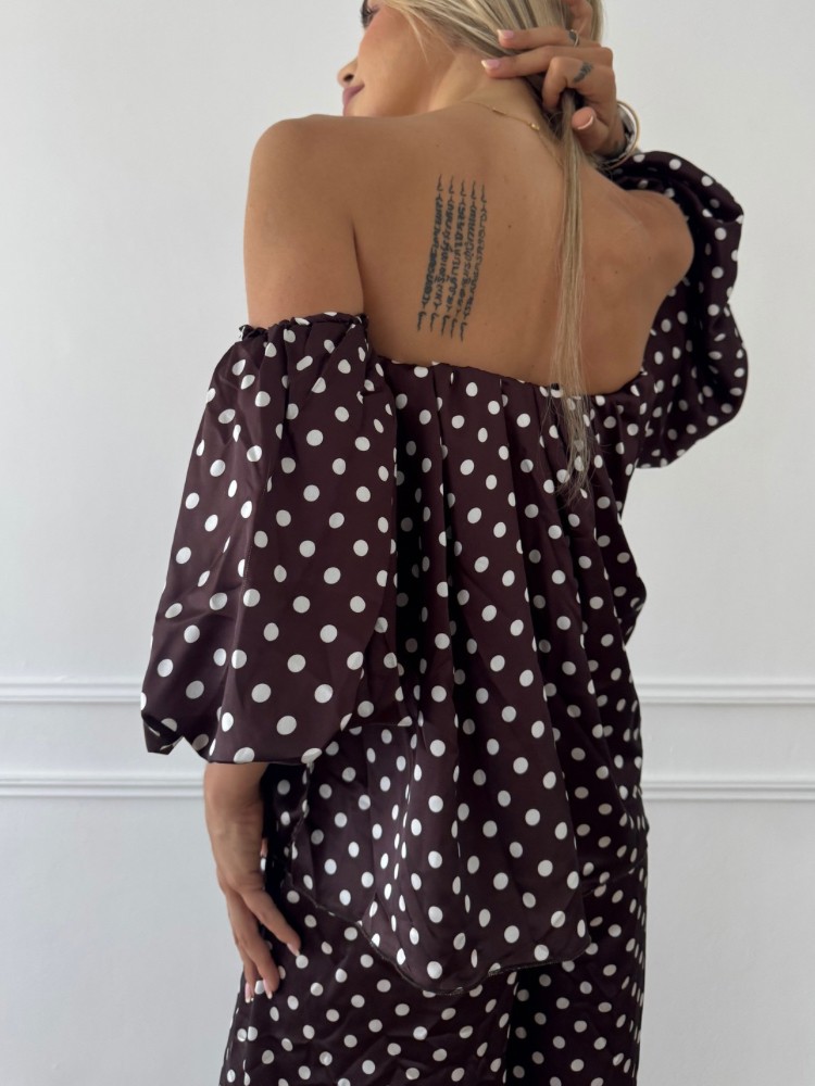 Top bustier marron à pois blanc - French retailers