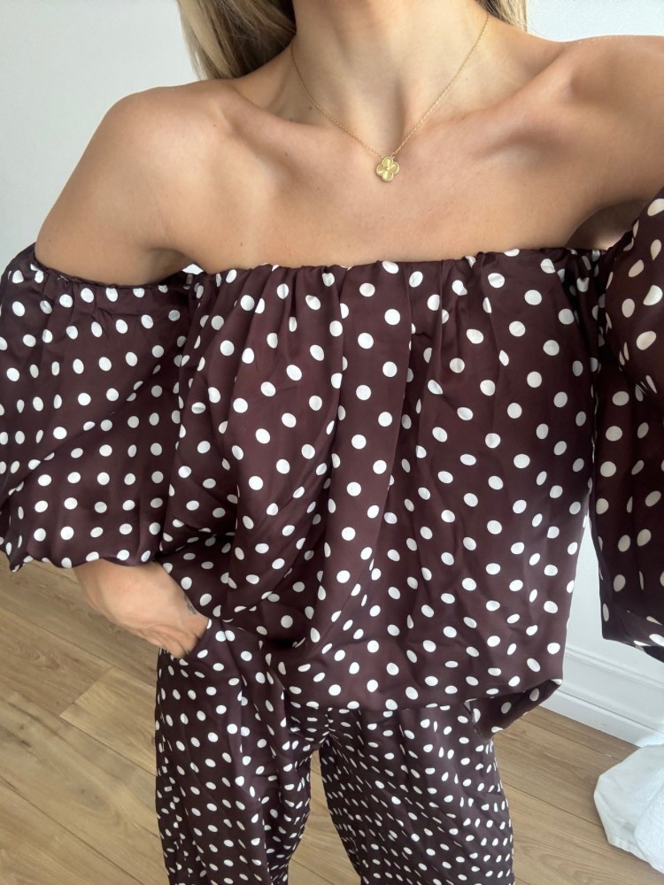 Top bustier marron à pois blanc - French retailers