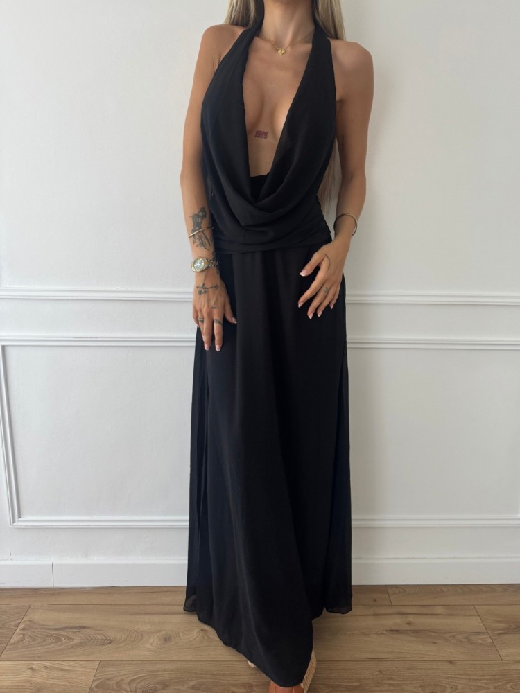 Robe longue noire dos nu - French retailers