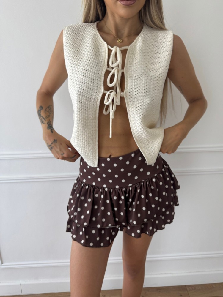 Jupe-short à volants marron à pois blancs – Look rétro moderne