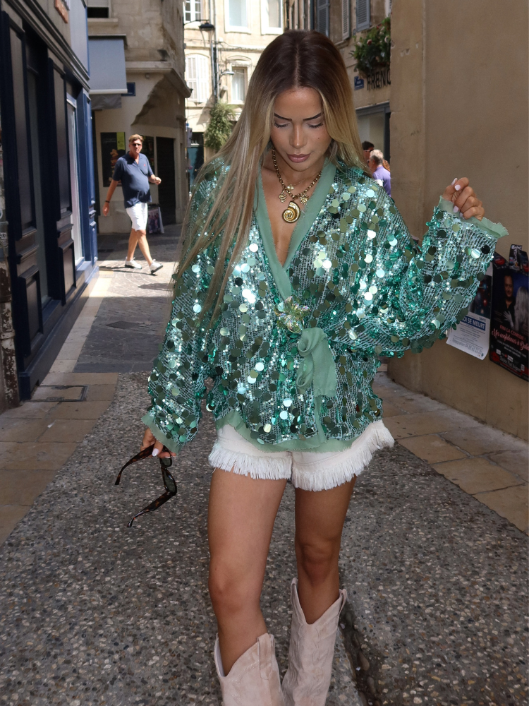 Kimono à sequins vert - French Retailers