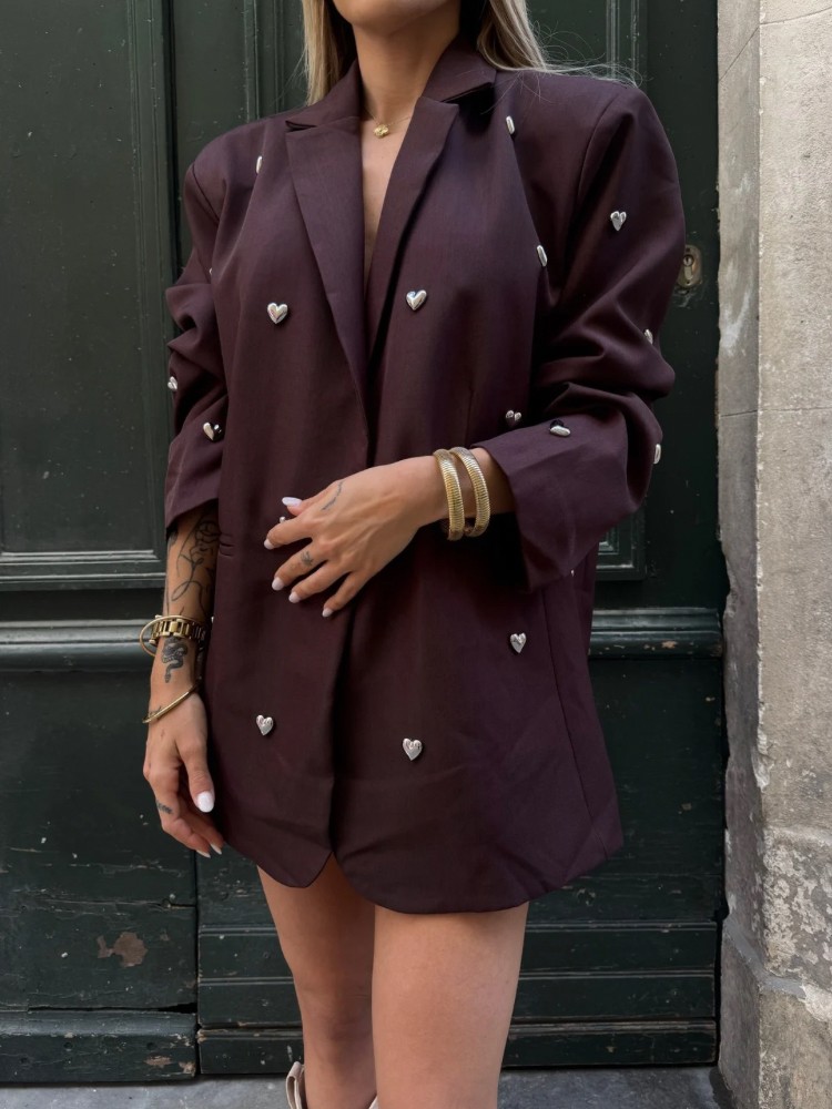 Veste Blazer Chocolat Cœurs Argentés - French Retailers