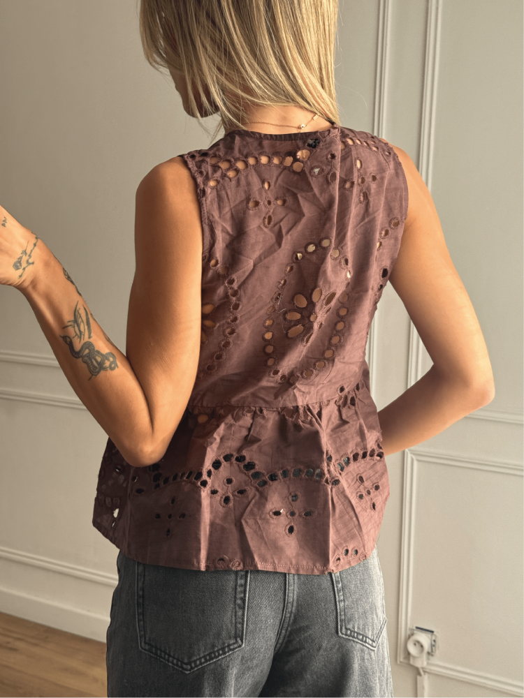 Top à broderie marron - French retailers