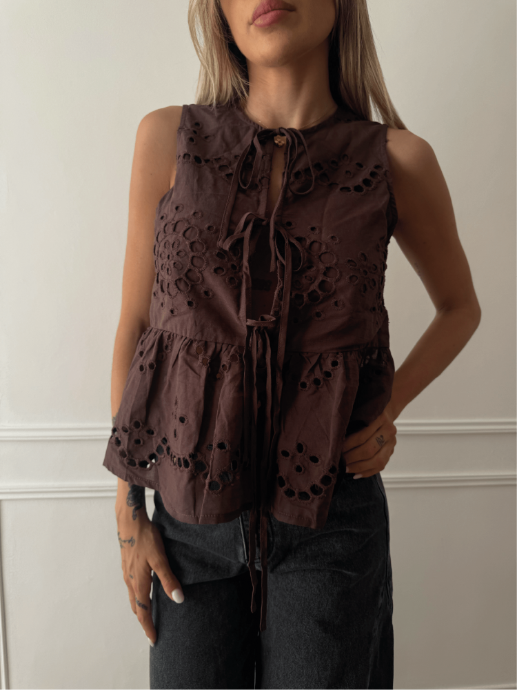 Top à broderie marron - French retailers
