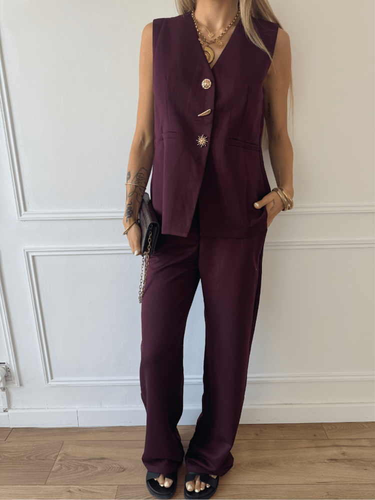 Top Sans Manches Marron – Dos Fendu & Boutons Bijoux