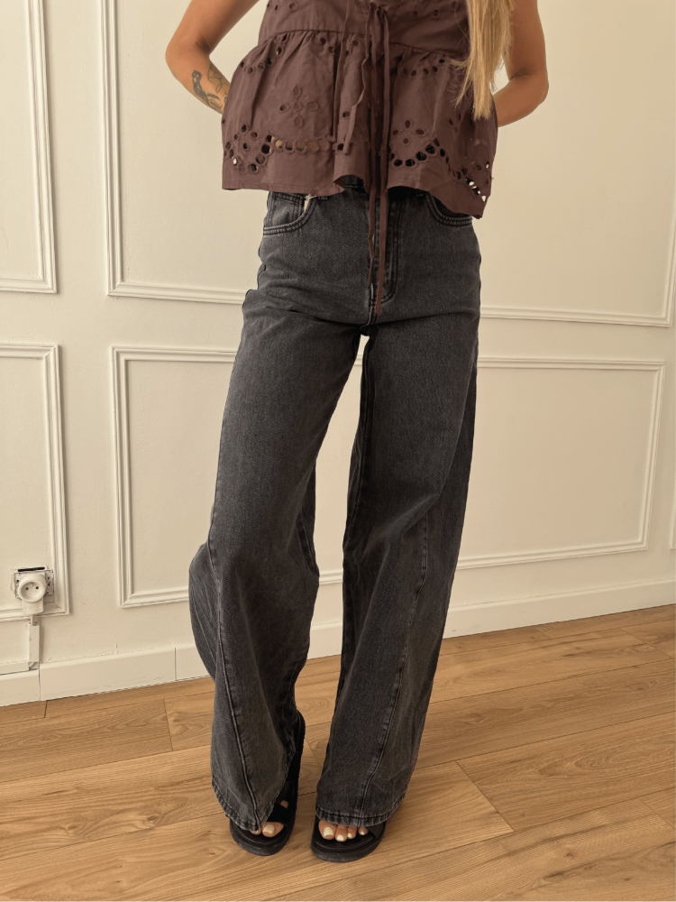 Pantalon Femme Gris Noir – Coupe Droite Taille Normale