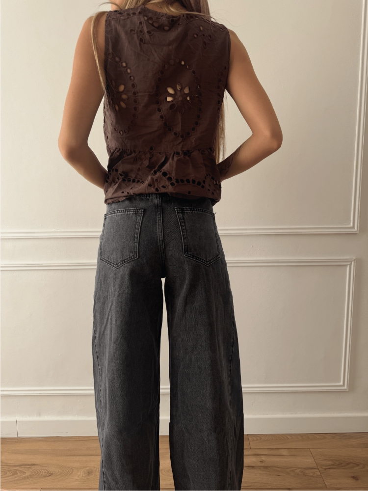 Pantalon Femme Gris Noir – Coupe Droite Taille Normale