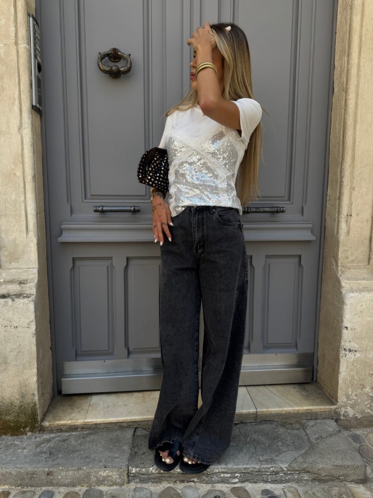 Tee shirt blanc avec débardeur a paillettes - French retailers