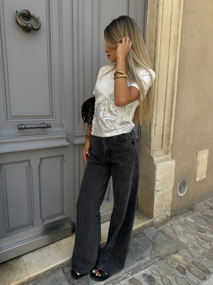 Tee shirt blanc avec débardeur a paillettes - French retailers