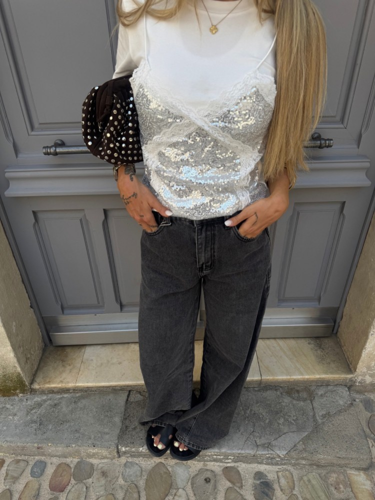 Tee shirt blanc avec débardeur a paillettes - French retailers