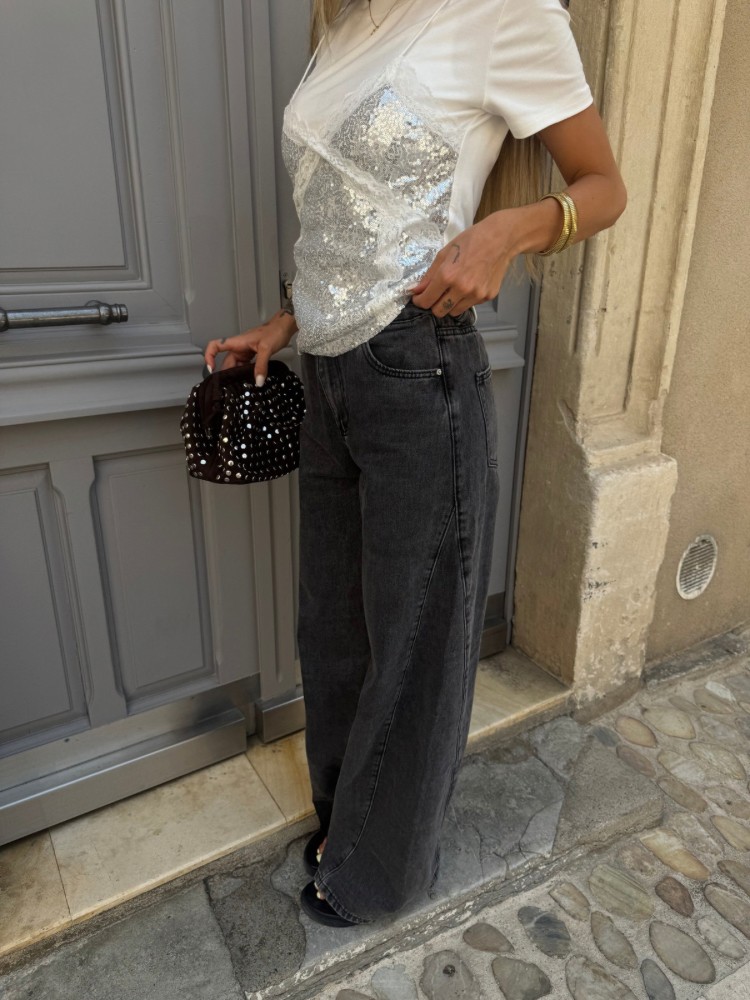 Pantalon Femme Gris Noir – Coupe Droite Taille Normale