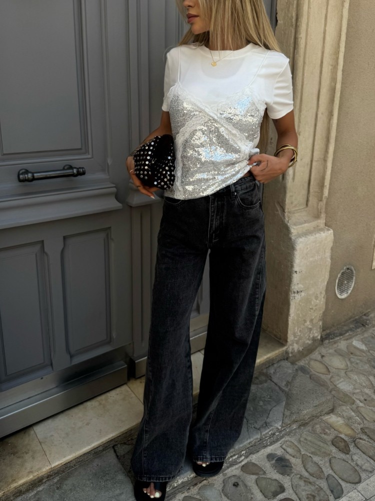 Pantalon Femme Gris Noir – Coupe Droite Taille Normale