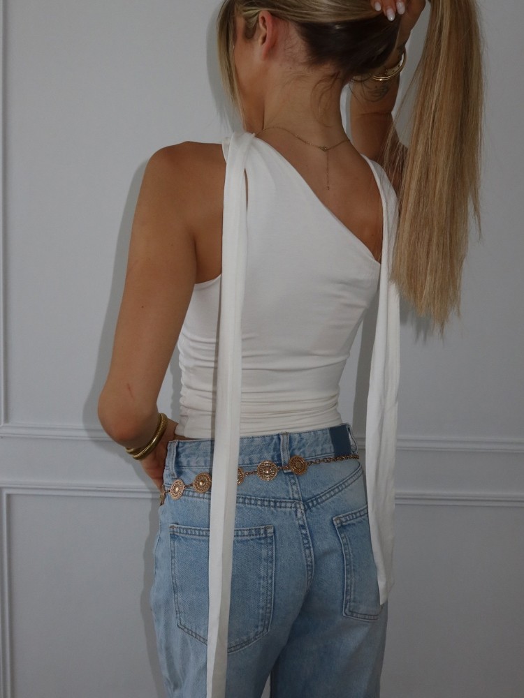 Top blanc femme asymétrique avec tour de cou – French Retailers
