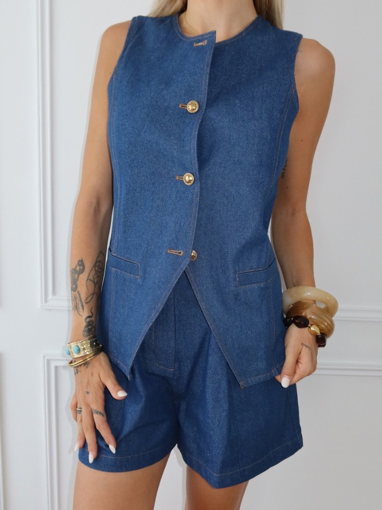 Gilet en jean sans manches avec boutons dorés - French retailers