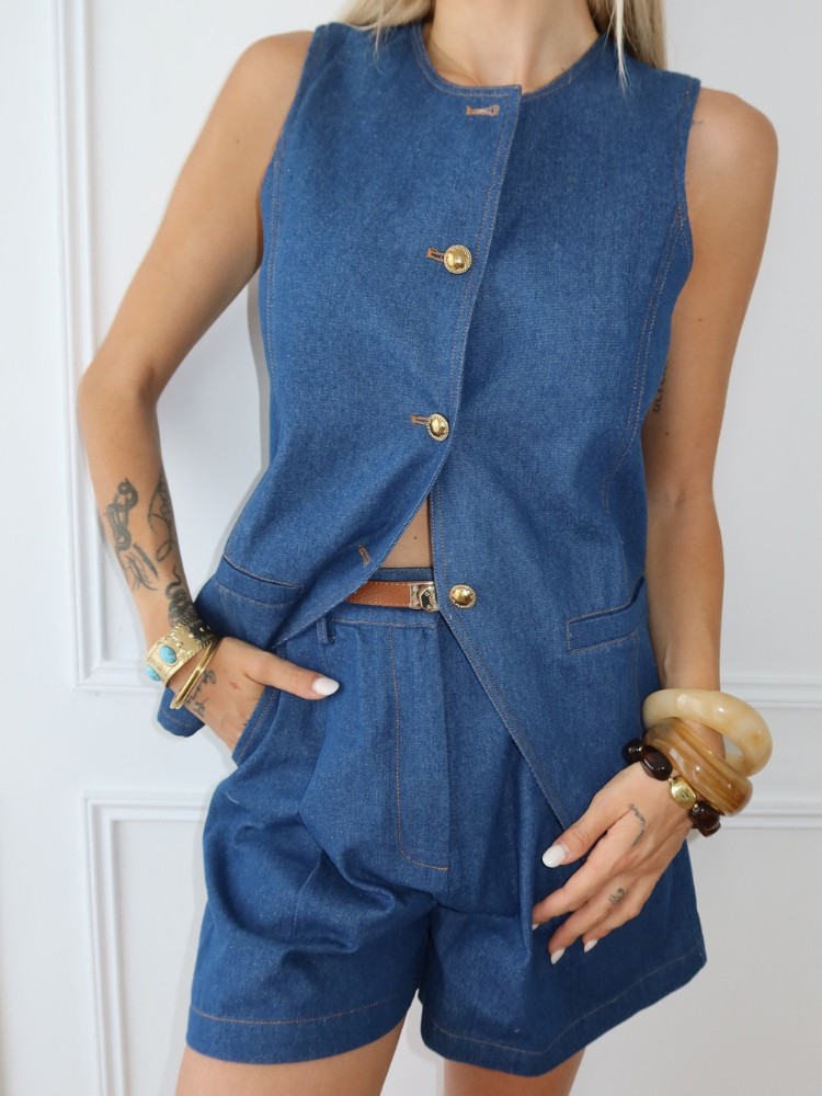 Gilet en jean sans manches avec boutons dorés - French retailers