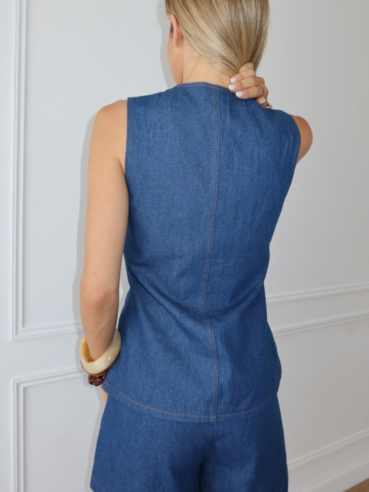 Gilet en jean sans manches avec boutons dorés - French retailers