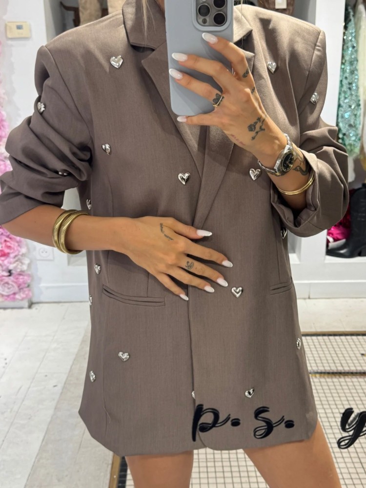 Veste Blazer Chocolat Cœurs Argentés - French Retailers