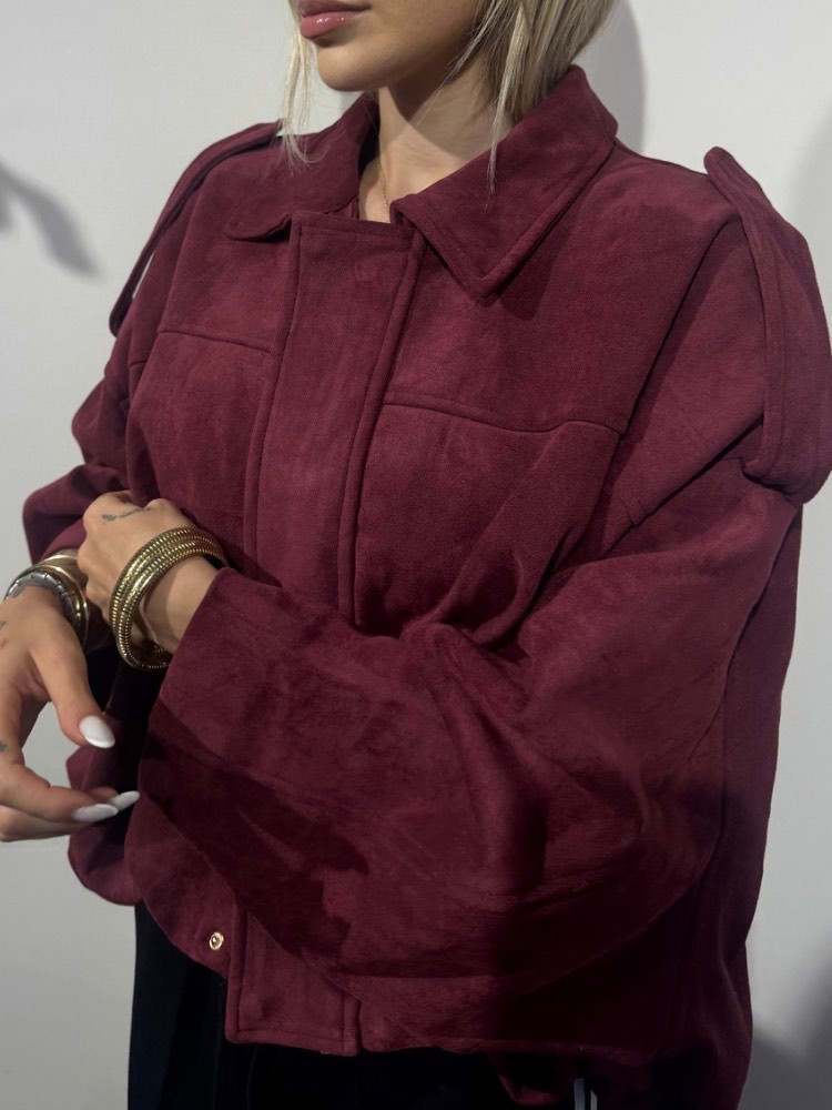 Veste Bomber Bouffante Imitation Daim – Kaki | Bordeaux – Tendance 2025