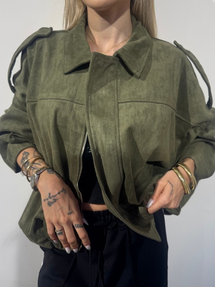 Veste Bomber Bouffante Imitation Daim – Kaki | Bordeaux – Tendance 2025