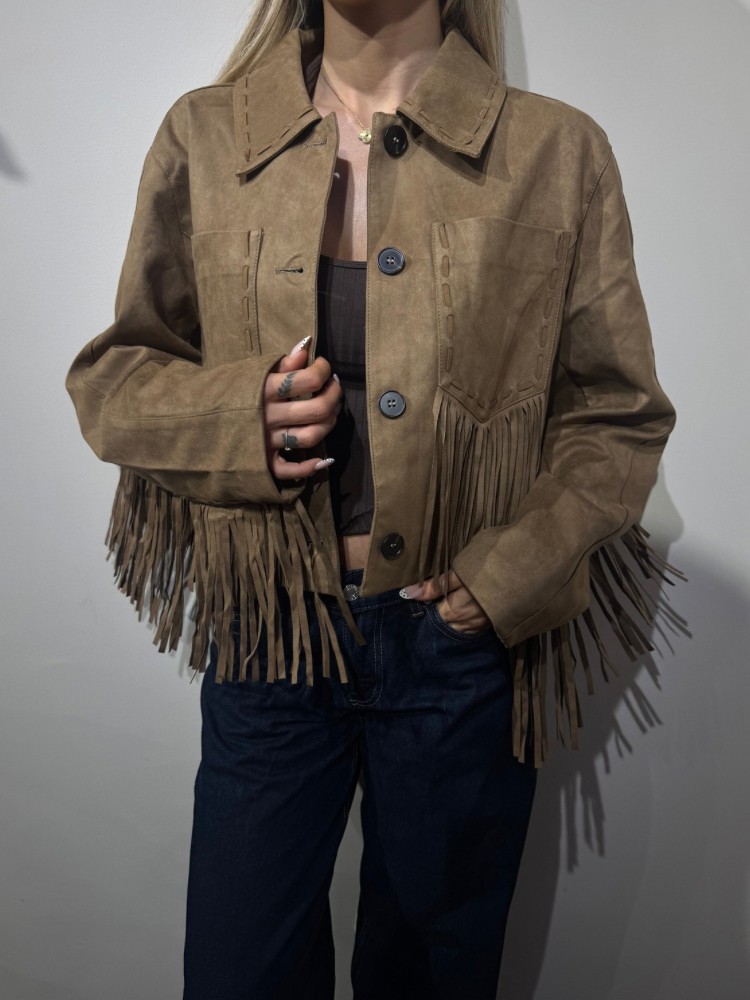 Veste à Franges Femme – Style Western Chic, Marron