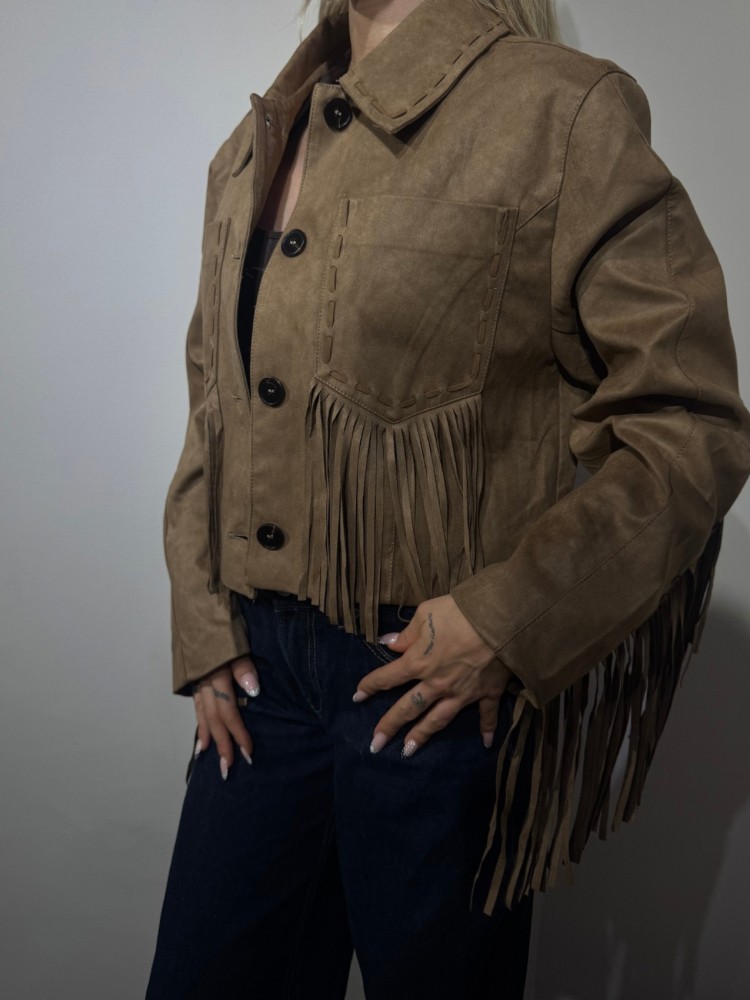Veste à Franges Femme – Style Western Chic, Marron