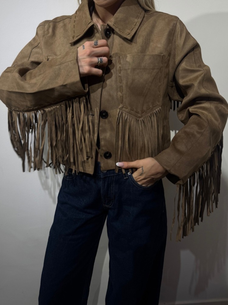 Veste à Franges Femme – Style Western Chic, Marron