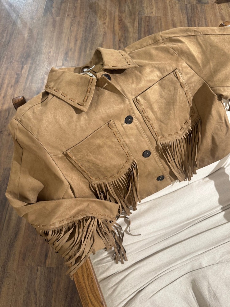 Veste à Franges Femme – Style Western Chic, Marron