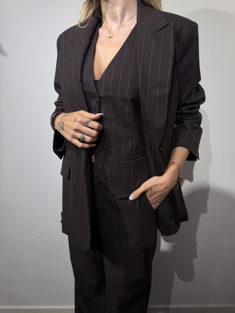 Veste Tailleur Femme Marron à Rayures – French retailers