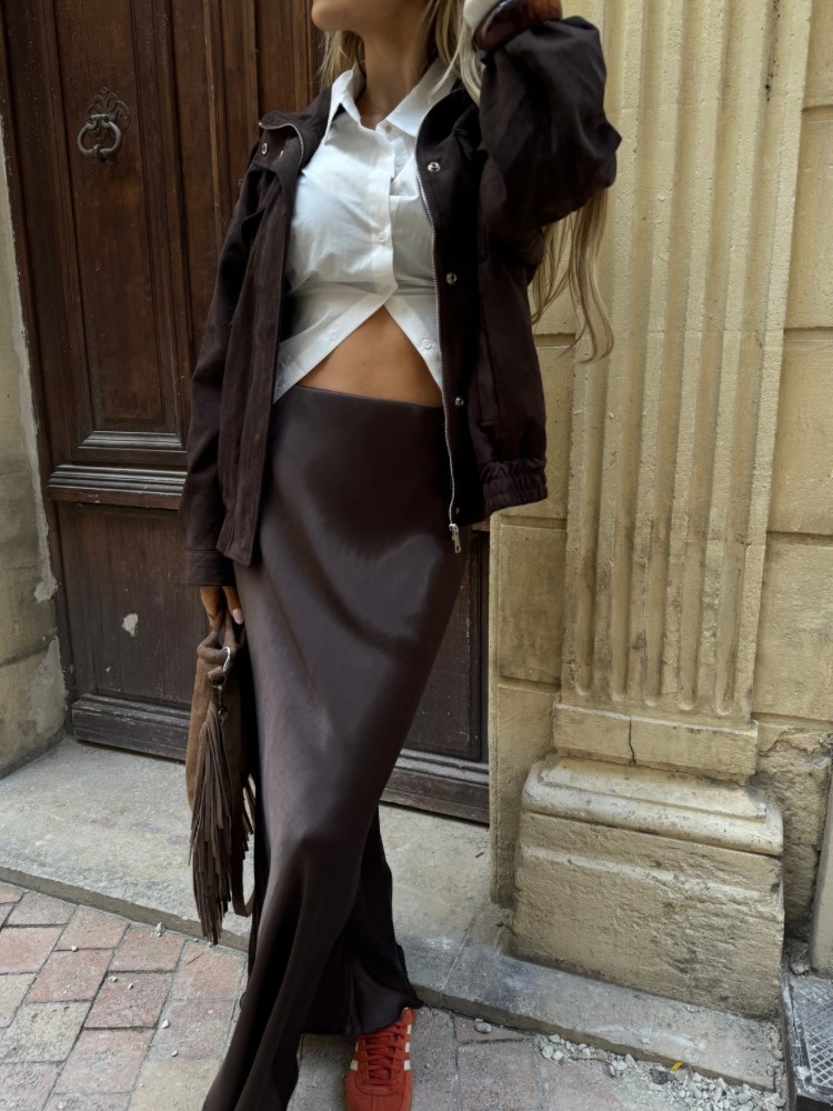 Veste Femme Effet Suédine – Marron Foncé ou Beige | Boutique French Retailers Avignon & Nîmes