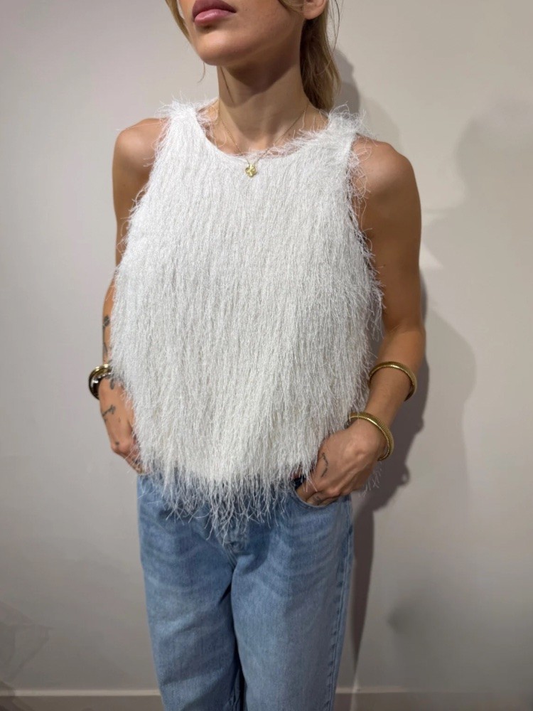 Top Sans Manches Blanc avec Froufrous Volants – French retailers