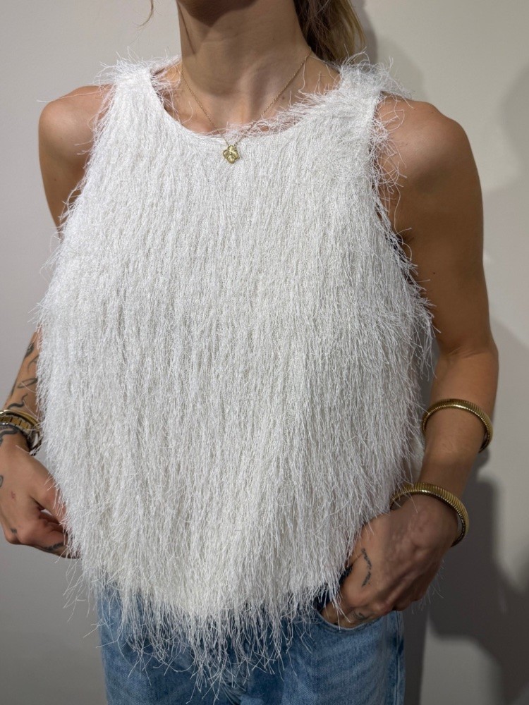Top Sans Manches Blanc avec Froufrous Volants – French retailers