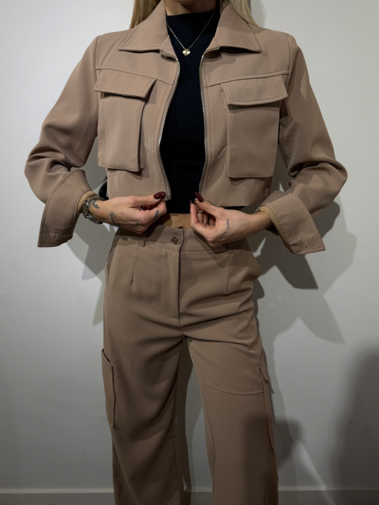 Veste beige crop pour femme - French retailers