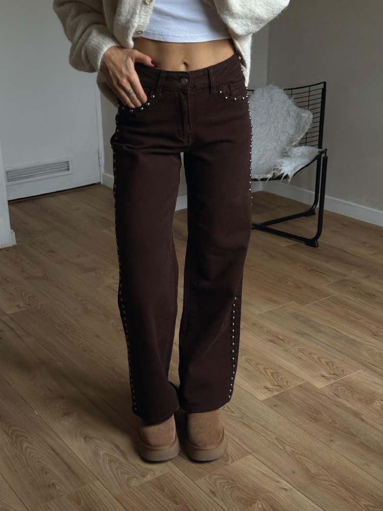 jean droit marron à clous - French Retailers