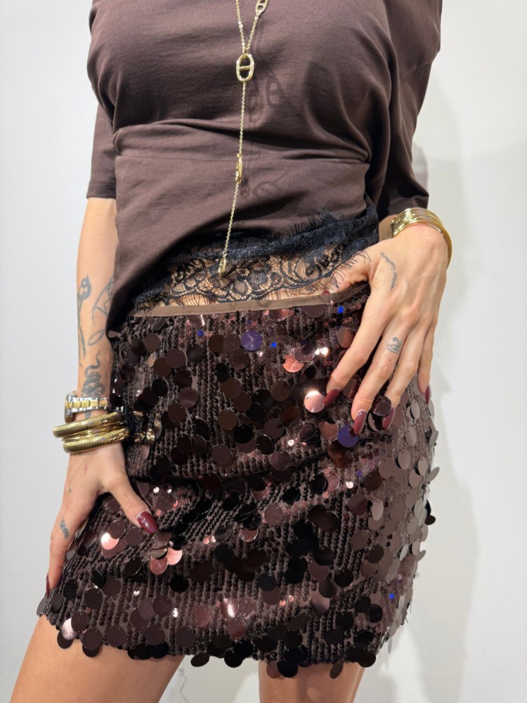 Jupe courte à sequins marron - French Retailers