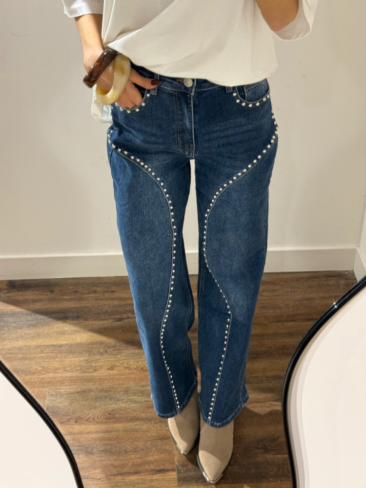 Jean Détails Strass – Bleu & Gris | French Retailers