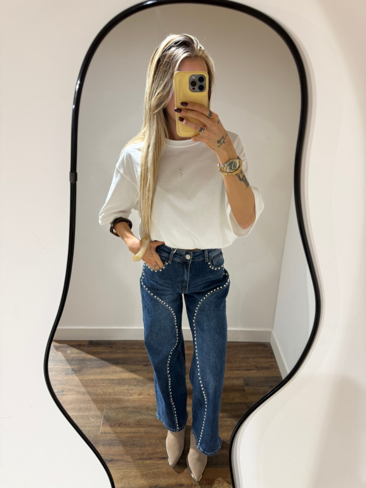 Jean Détails Strass – Bleu & Gris | French Retailers