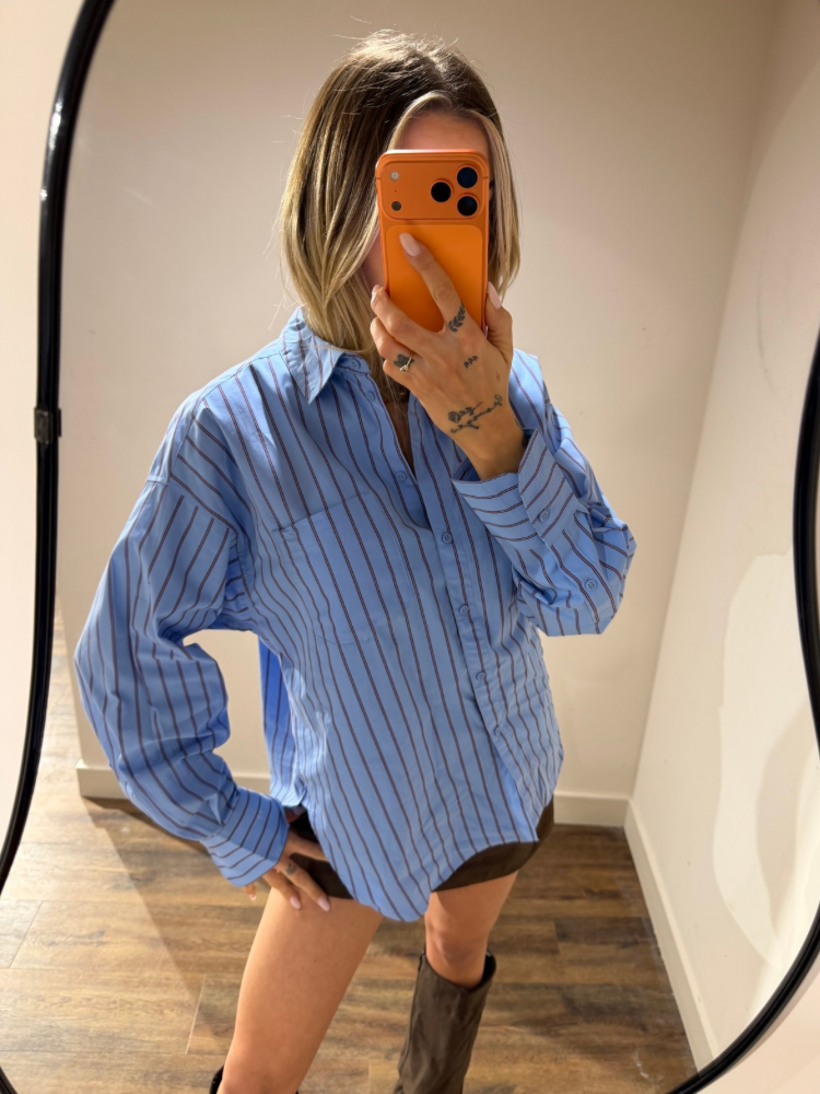 Chemise bleu à rayures marron - French Retailers