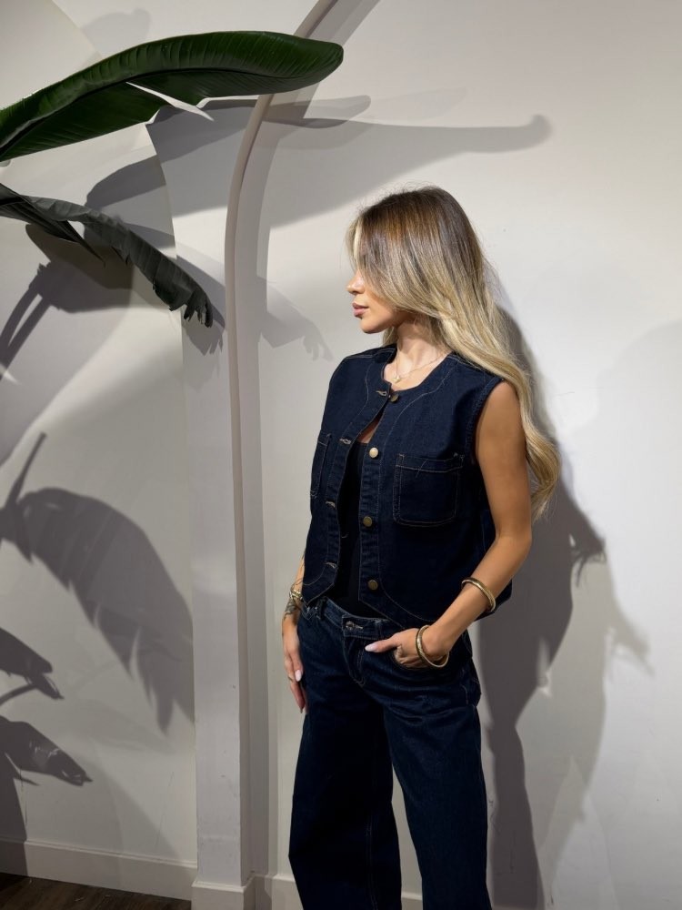Gilet en jean sans manches bleu jean - French Retailers