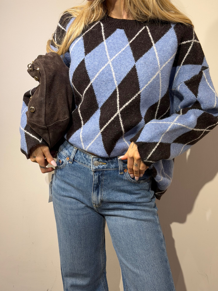 Pull oversize à losanges marron & noir – French retailers