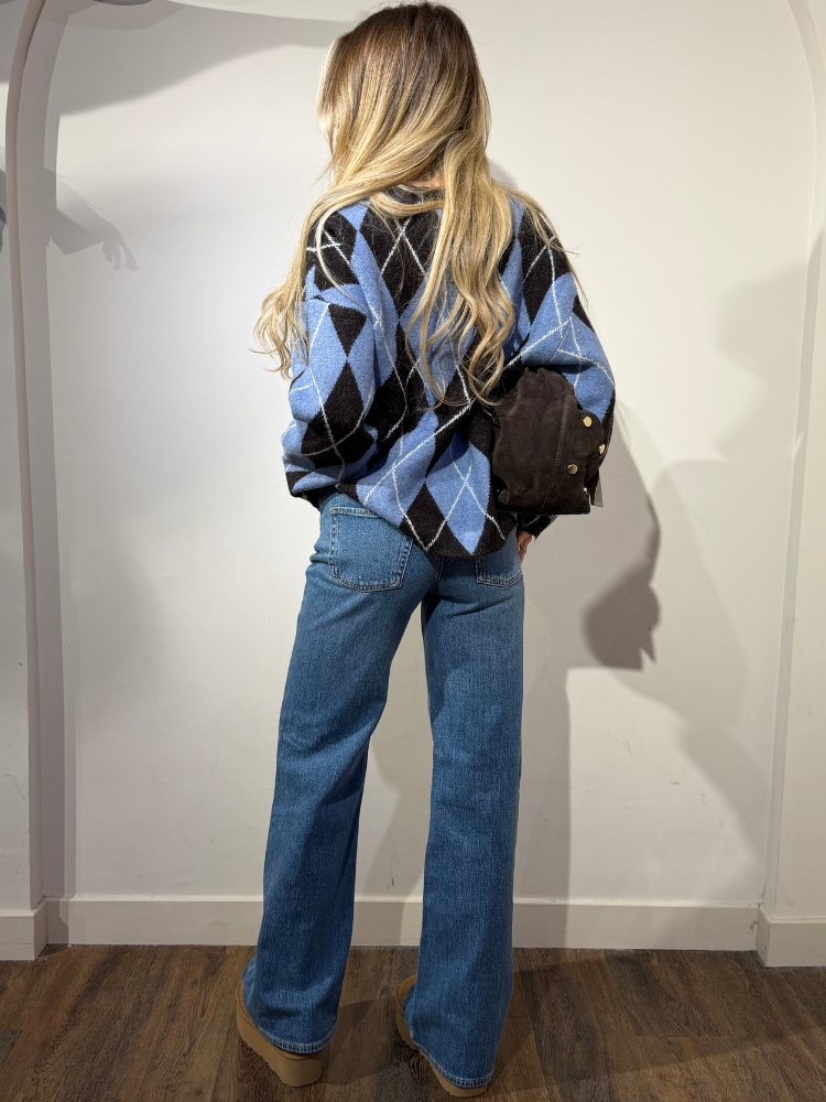 Pull oversize à losanges marron & noir – French retailers