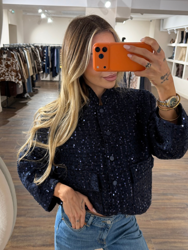 Veste bomber à paillettes bleu marine - French retailers