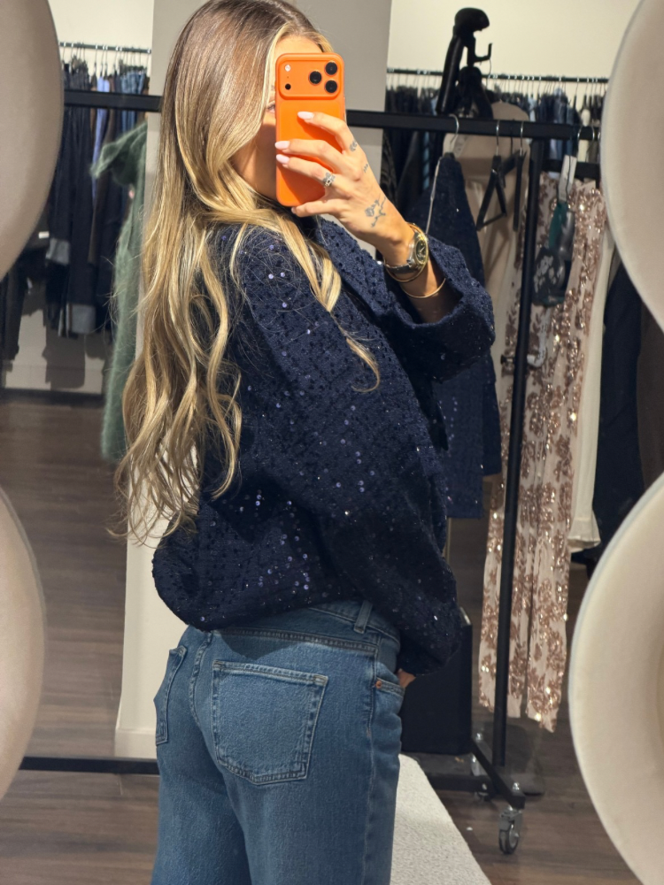 Veste bomber à paillettes bleu marine - French retailers