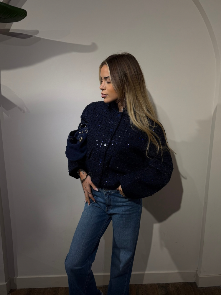 Veste bomber à paillettes bleu marine - French retailers