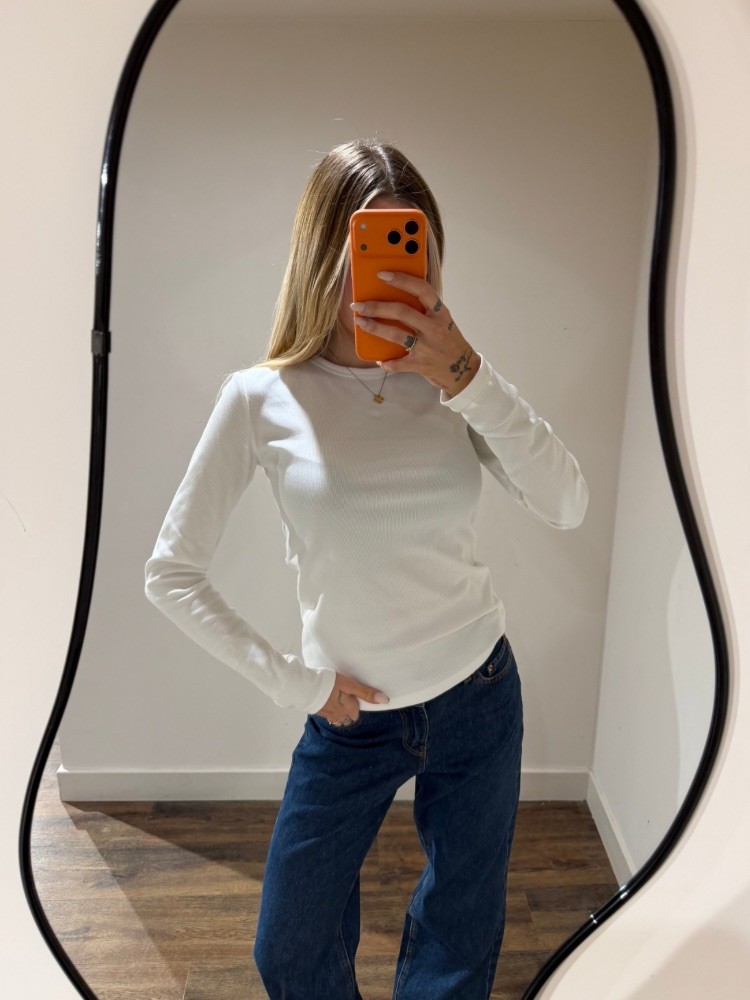 Top côtelé blanc manches longues - French retailers