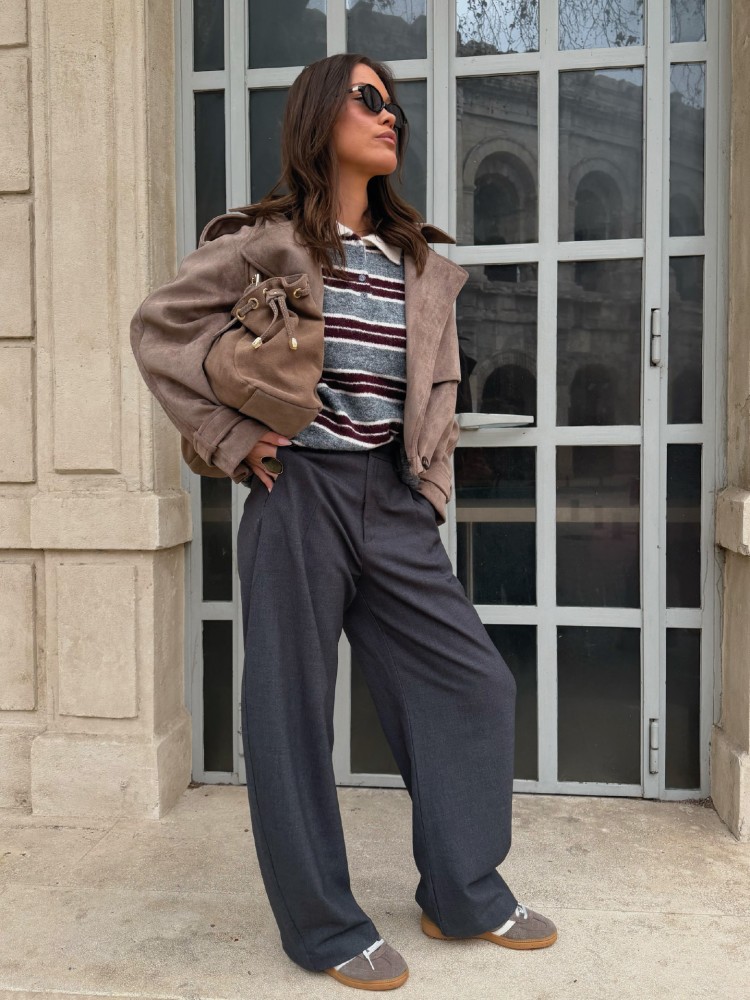 Polo Pull rayé Prune & Gris – French Retailers