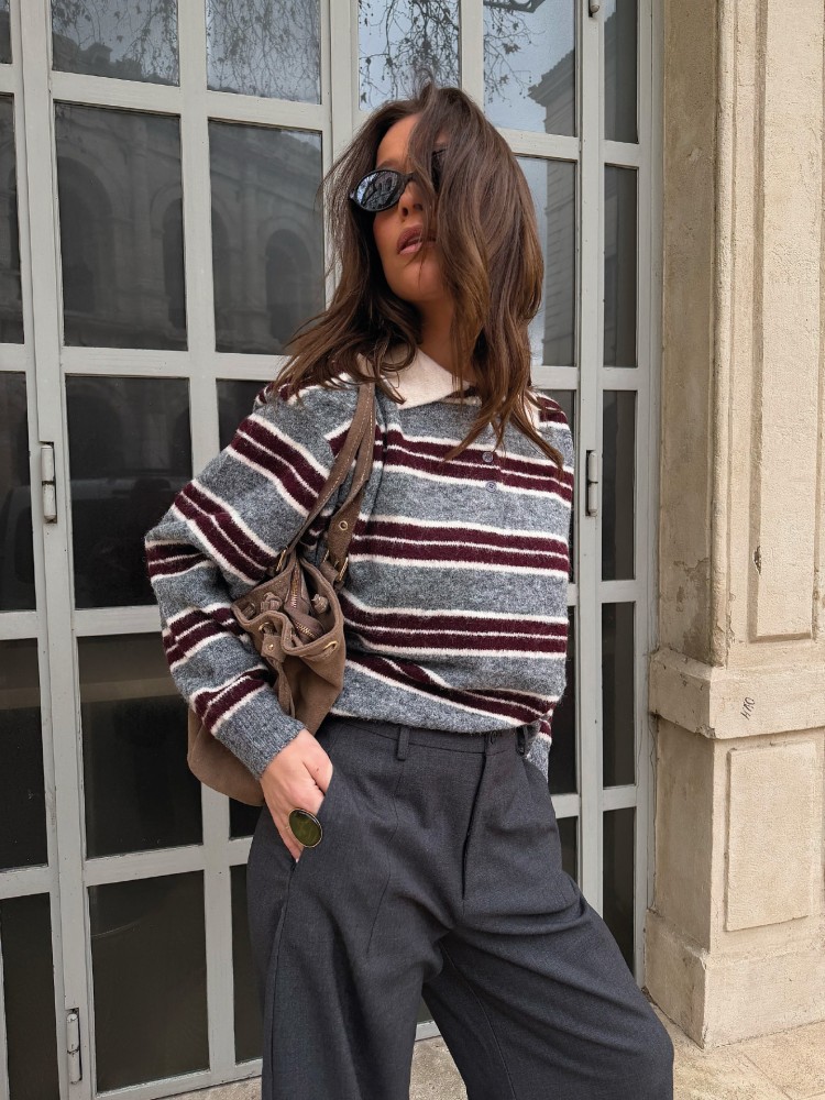 Polo Pull rayé Prune & Gris – French Retailers