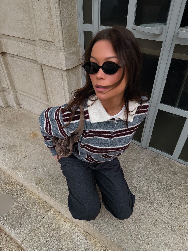 Polo Pull rayé Prune & Gris – French Retailers