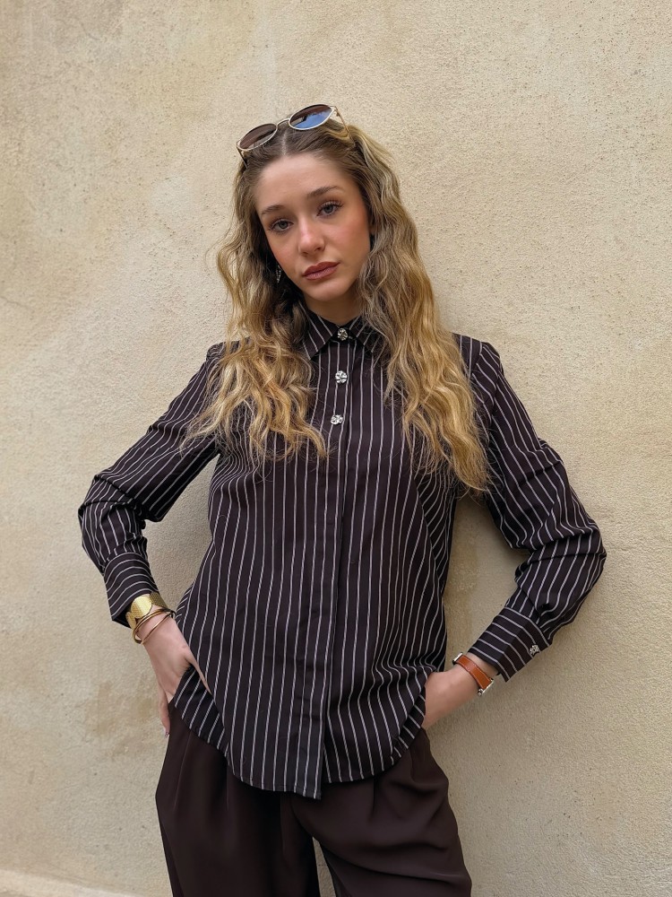 Chemise marron à rayures roses - French Retailers